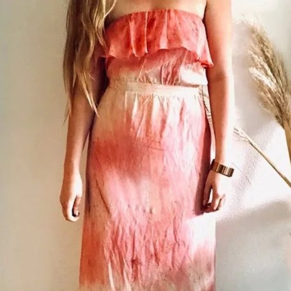 Gypsy 05 Womens Orange Tie Dye Strapless Ruffle Maxi Dress Silk Small